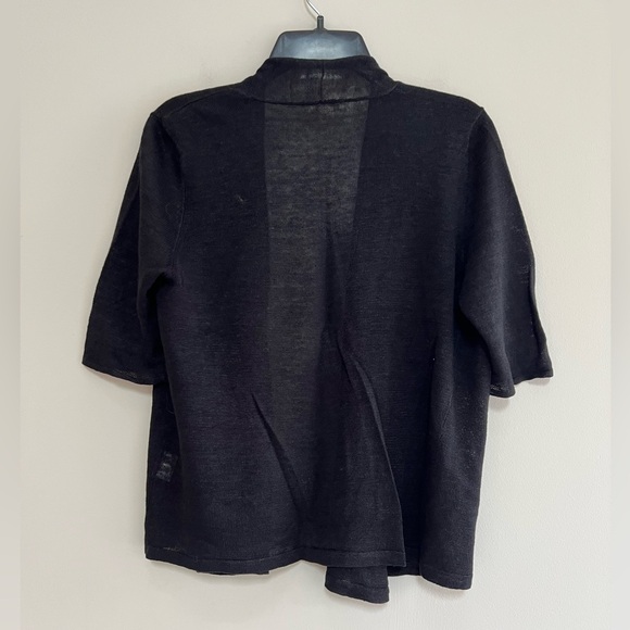 Eileen Fisher Open Front Half Sleeves 100% Linen Cardigan in Black, size PS - Picture 2 of 8